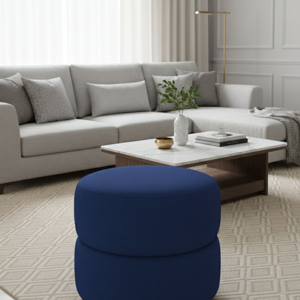 MUEBLES NEW - PUFF GIRATORIO AZUL LINO