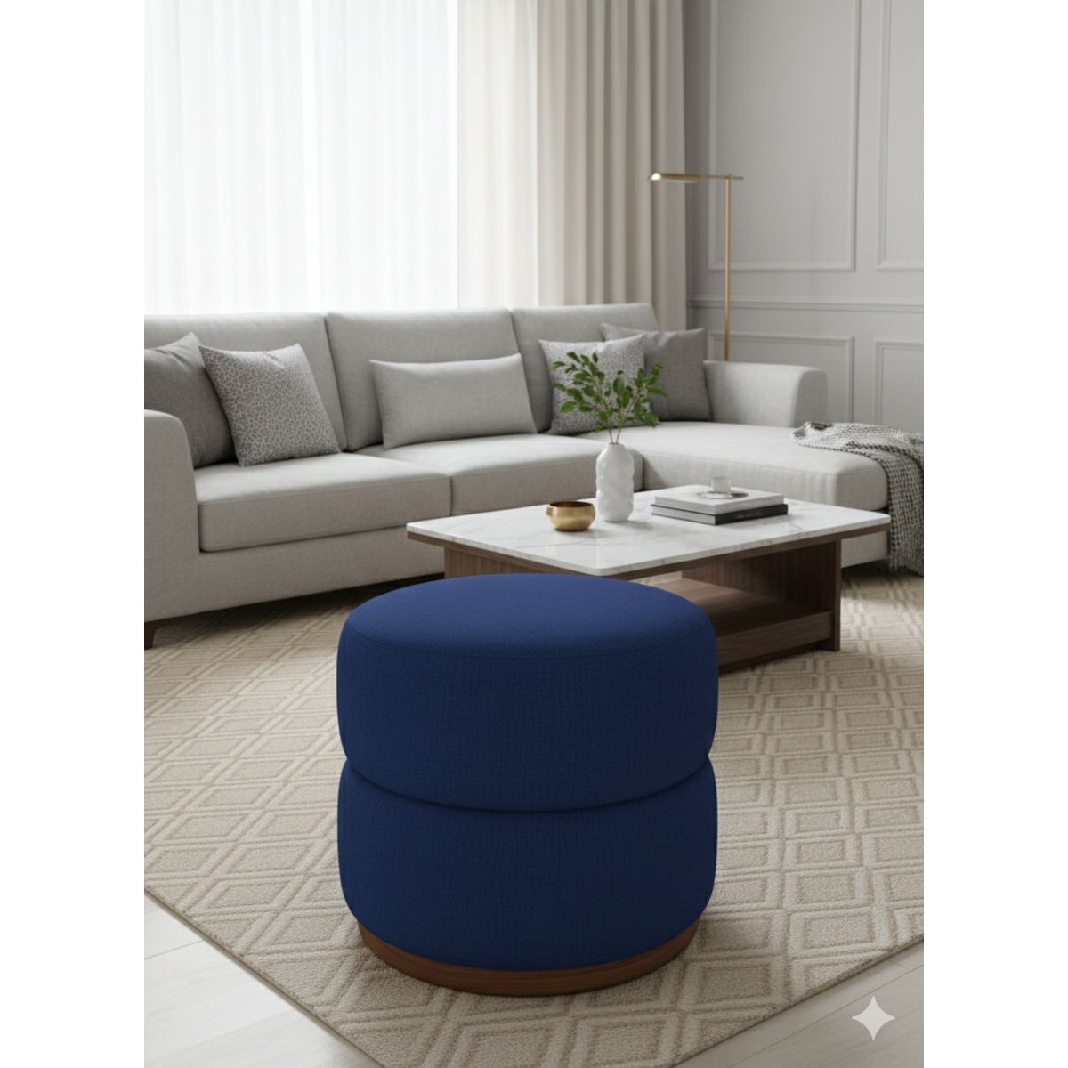 MUEBLES NEW - PUFF GIRATORIO AZUL LINO