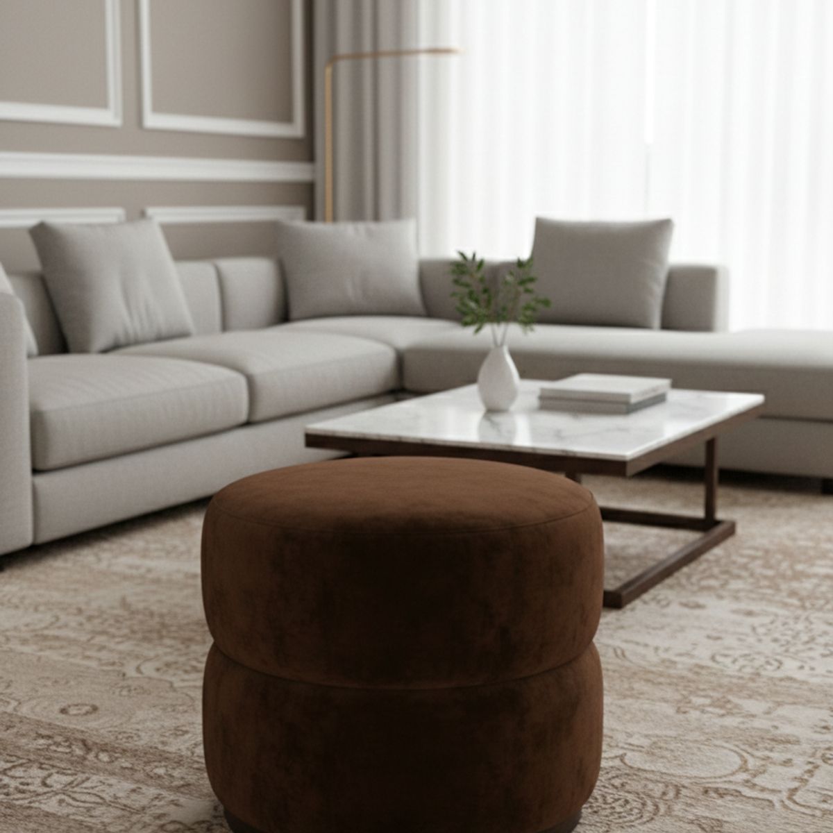 MUEBLES NEW - PUFF GIRATORIO CHOCOLATE FELPA