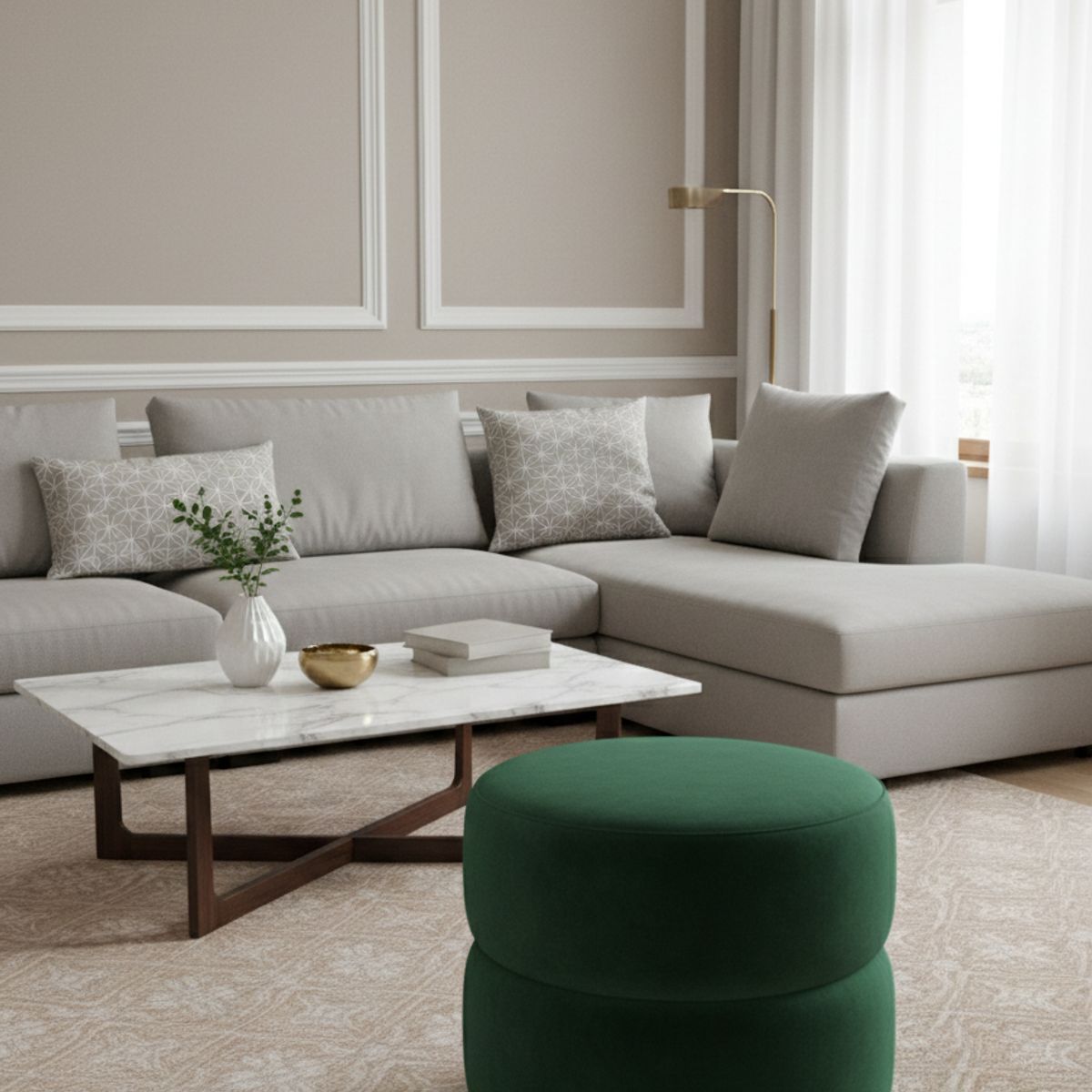 MUEBLES NEW - PUFF GIRATORIO VERDE FELPA