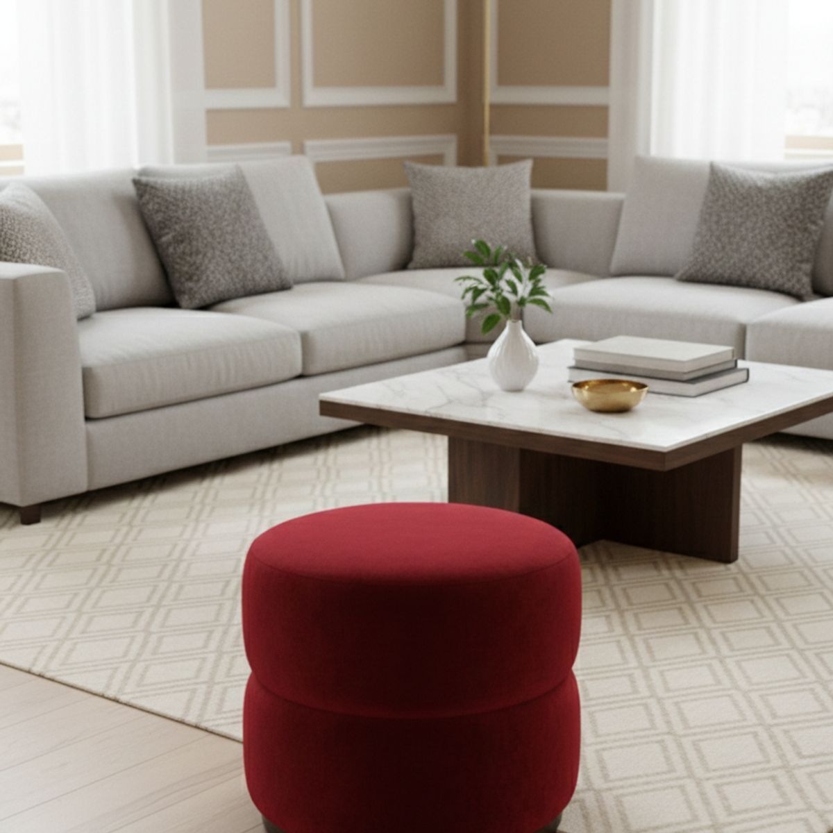 MUEBLES NEW - PUFF GIRATORIO ROJO FELPA
