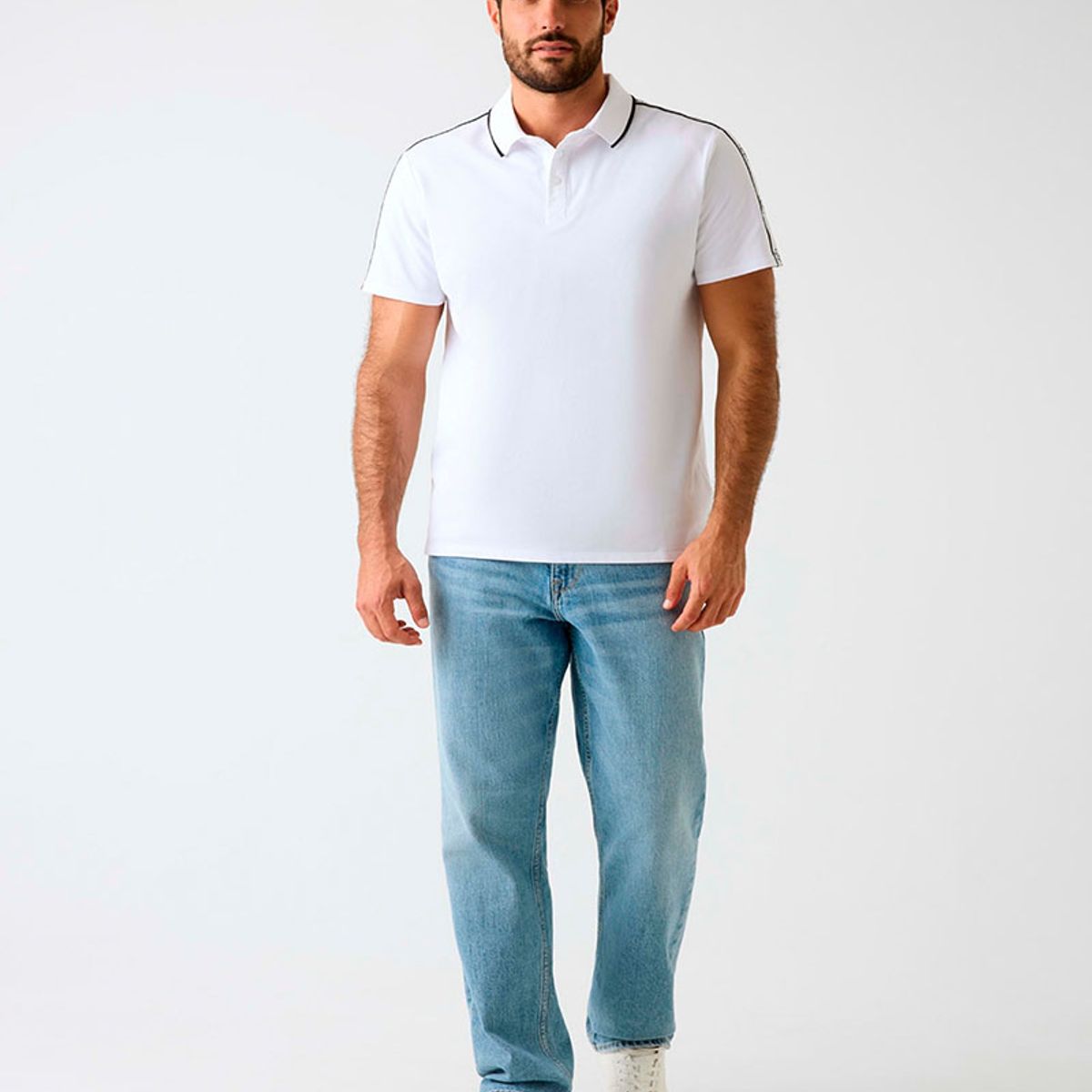 GUESS - Polera Ss Guess Quattro G Tape Polo Blanco