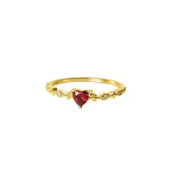 LUX JOYAS - Anillo Plata 925 Baño Oro Corazón Granate