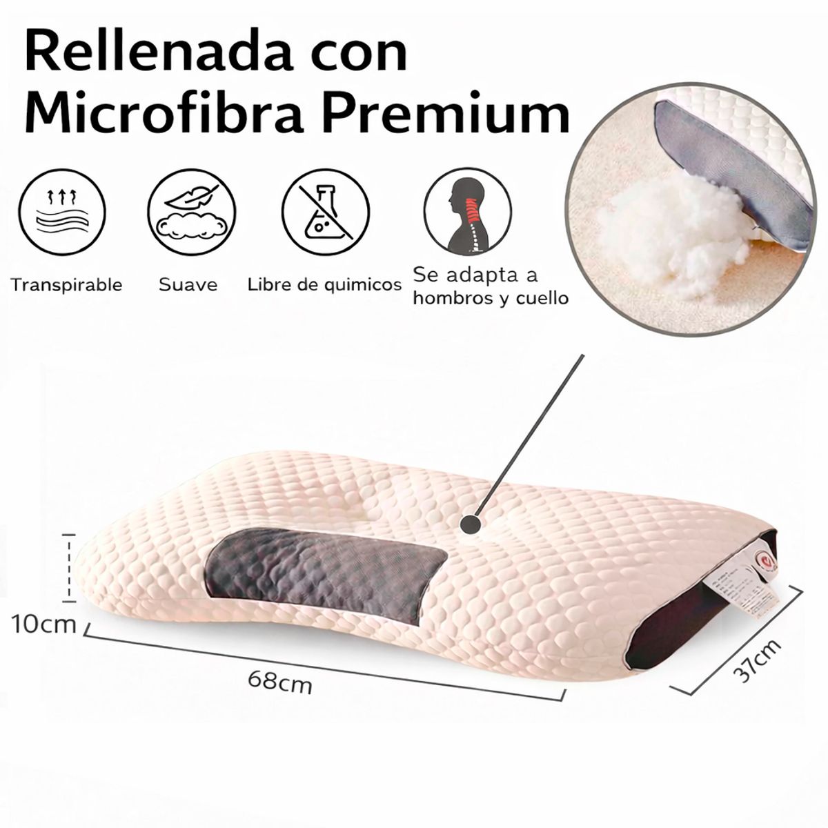 IRM - Almohada Delgada Ergonómica Ortopédica Cuello y Cervical 10cm grosor