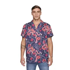 REEF - Camisa Men Azul Dragones Rojos y Flores