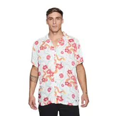 REEF - Camisa Men Blanca Dragones Rojos y Flores