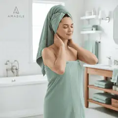 AMABILE - Toalla Cuerpo Extra Grande 90x180cms Verde Agua 100% Algodón