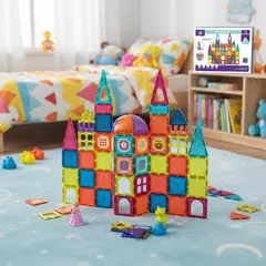 JAGIMA - Juego De Bloques Magnéticos 77 Piezas Pista Con Pelotas Blanco