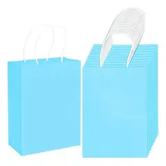 JAGIMA - 12 Bolsas Cumpleaños Papel Kraft Colores De 21x15x8cm - Celeste