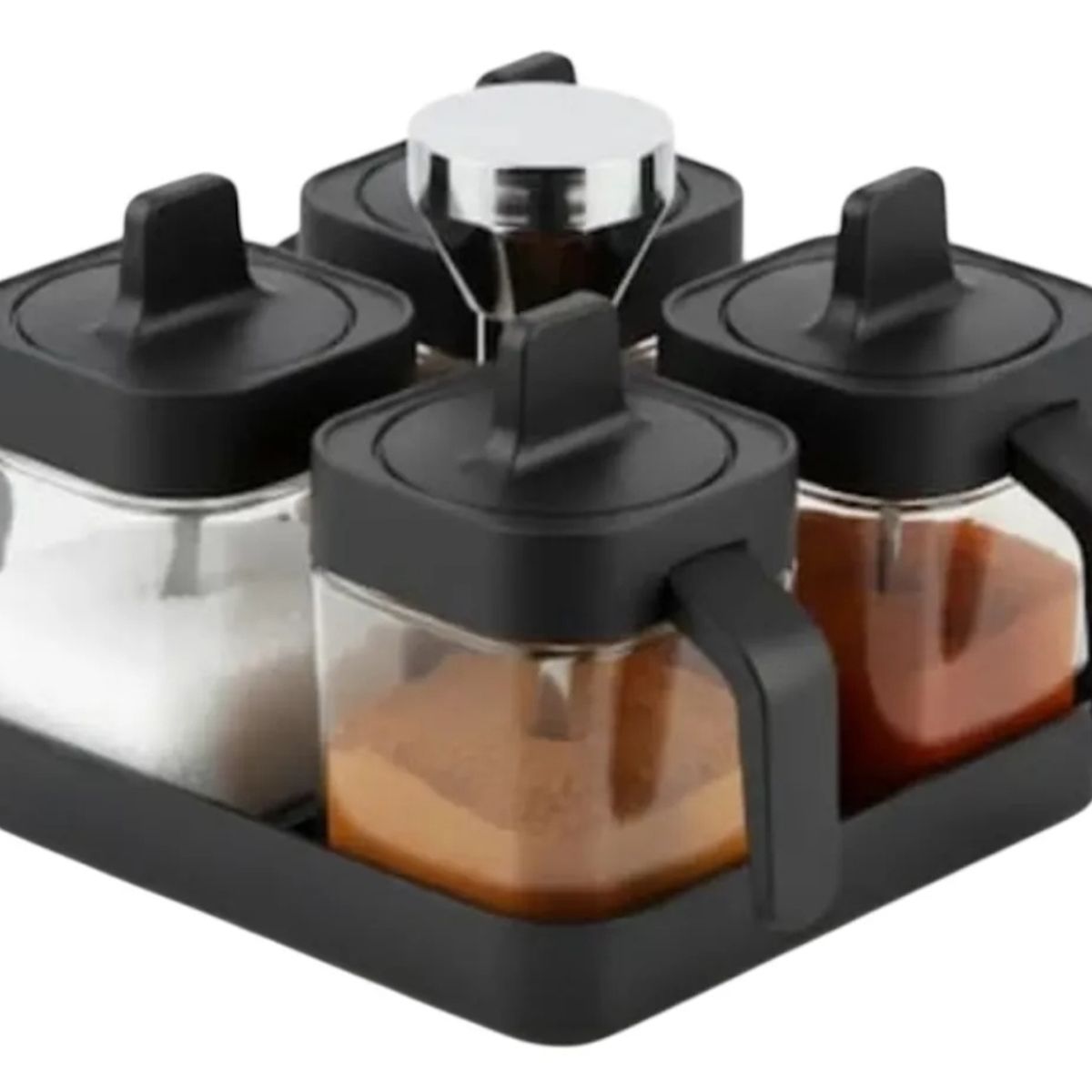 GENERICO - Set 4 Especieros Condimenteros De Vidrio Con Cuchara