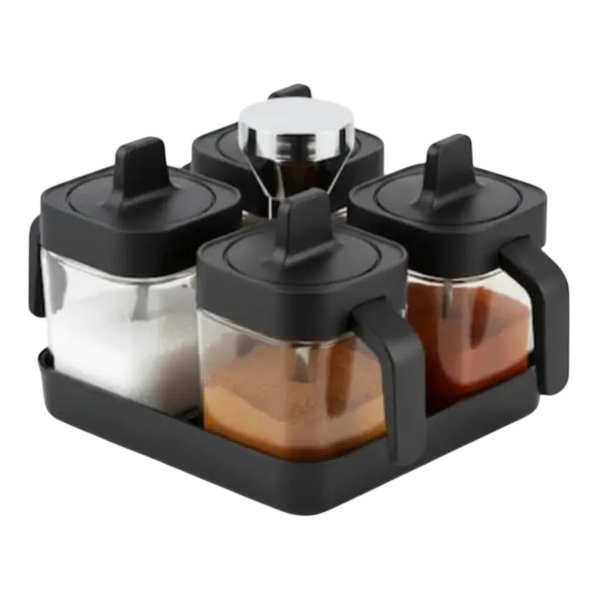 GENERICO - Set 4 Especieros Condimenteros De Vidrio Con Cuchara