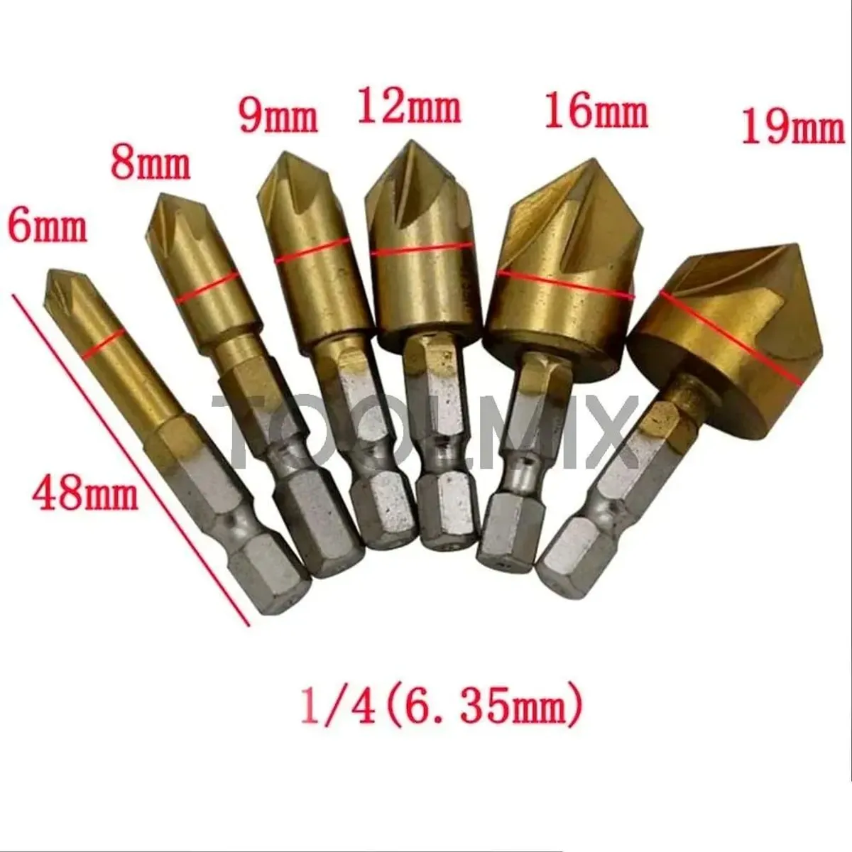 KAMASA - Set / Juego 6 Brocas Piloto Avellanadora Biselado Metal
