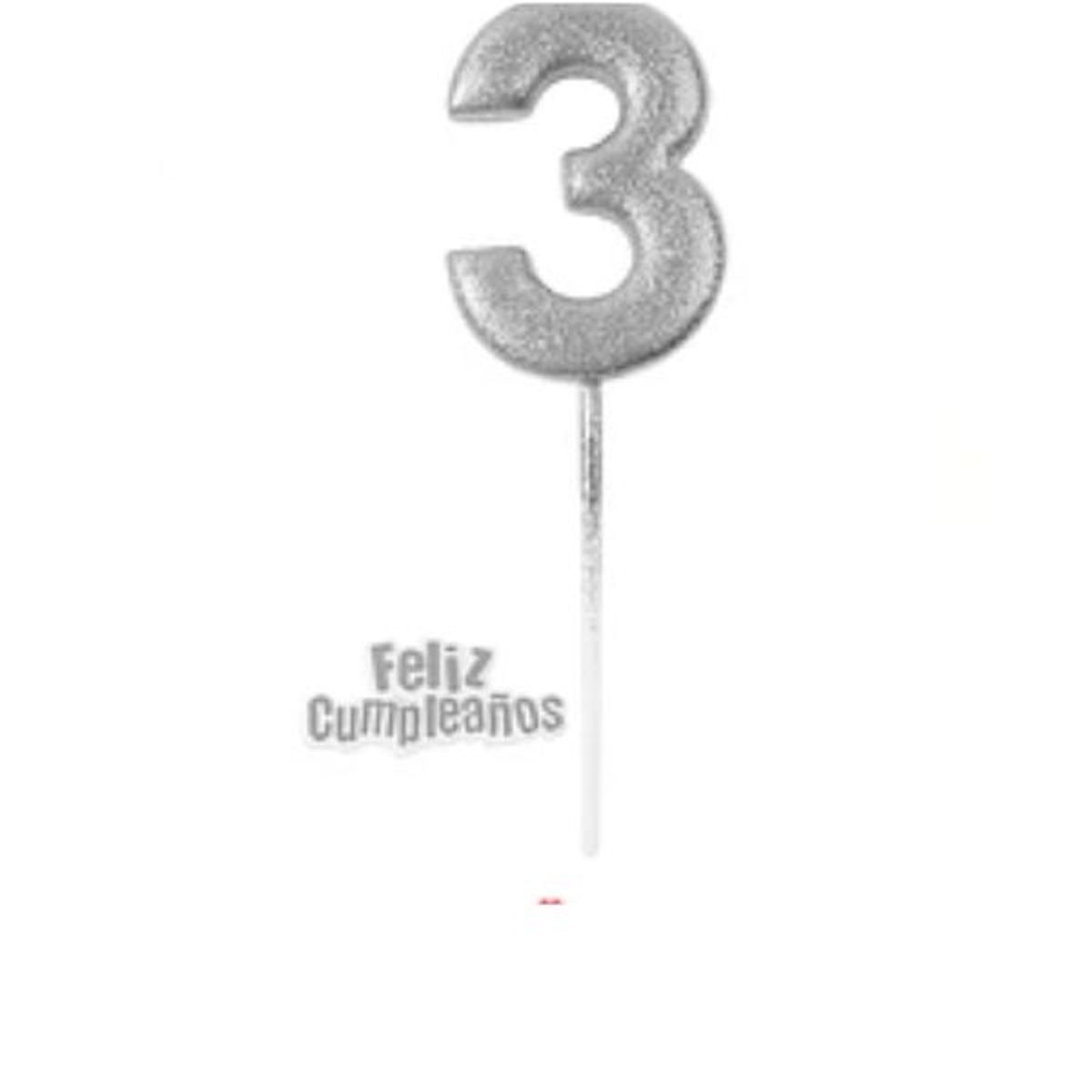 GENERICO - Vela Nº 3 plateada 14cm