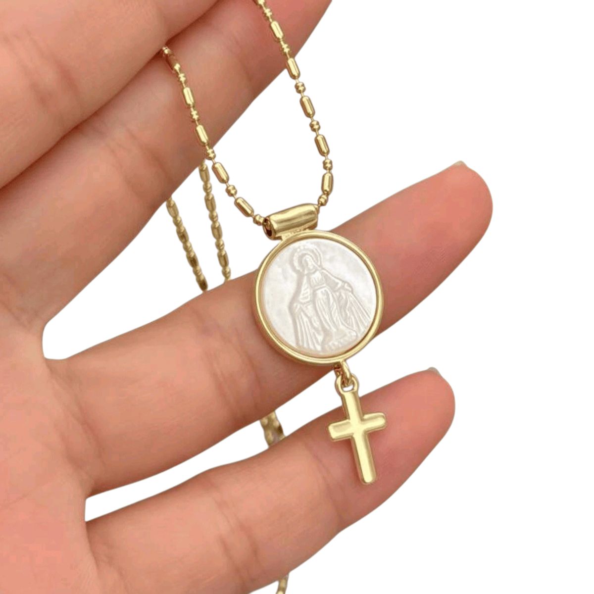 GENERICO - Collar VIRGEN Y NACAR en Acero  Inoxidable