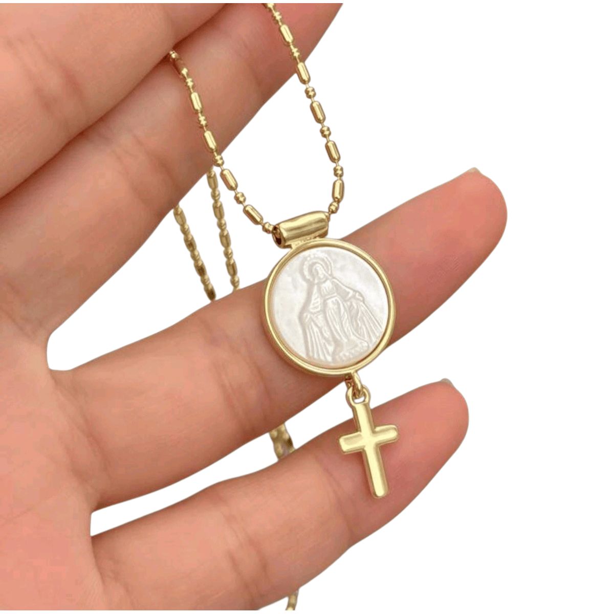 GENERICO - Collar VIRGEN Y NACAR en Acero  Inoxidable