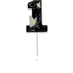 GENERICO - Vela Nº 1 de mariposa negro-dorado 12cm