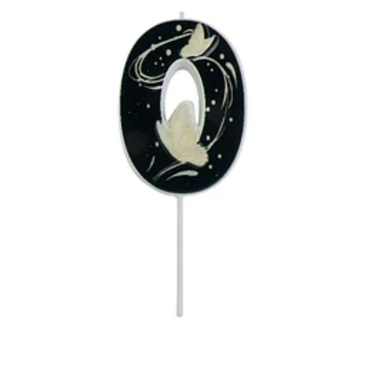 GENERICO - Vela Nº 0 de mariposa negro-dorado 12cm