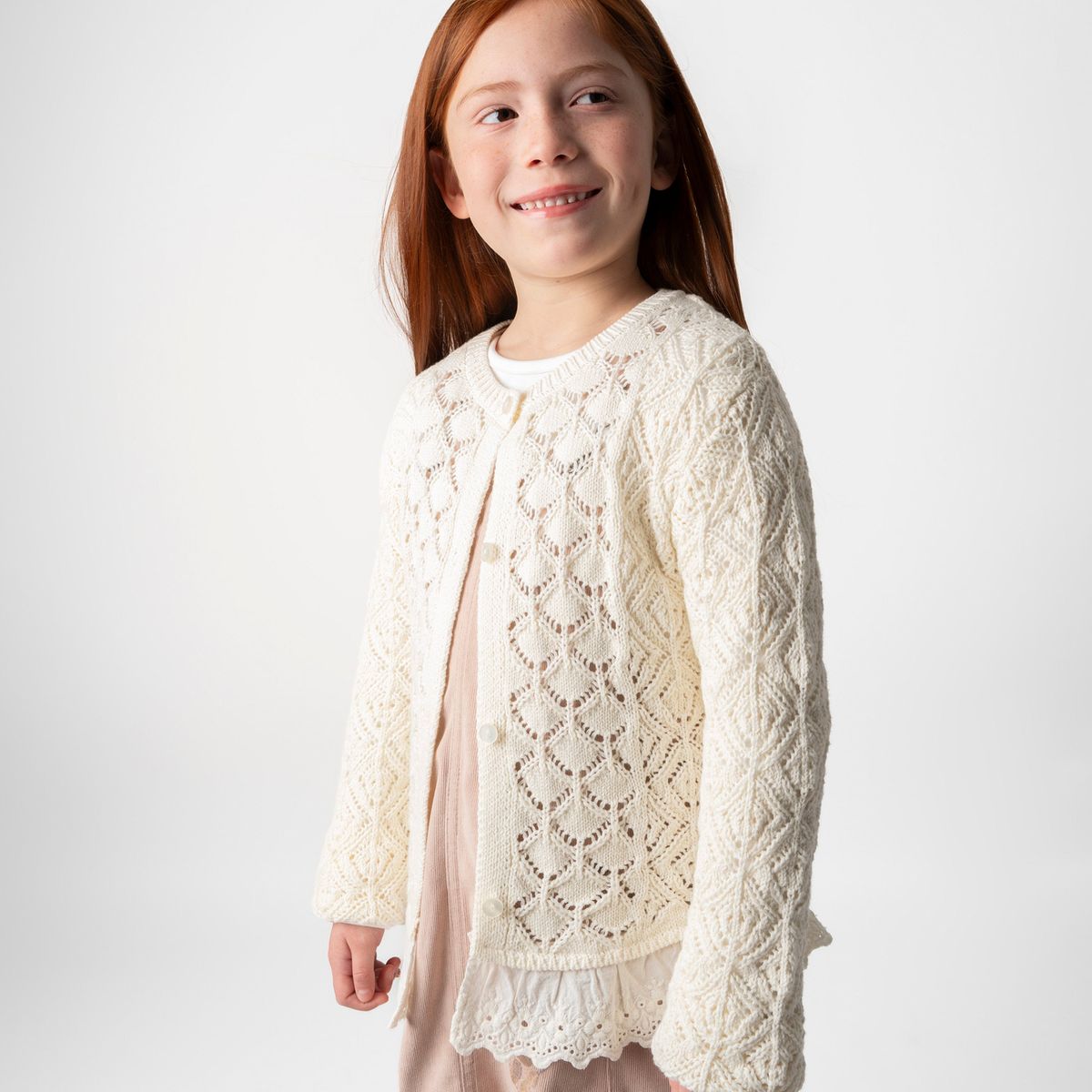 LIMONADA - Chaleco niña con vuelos crudo Limonada