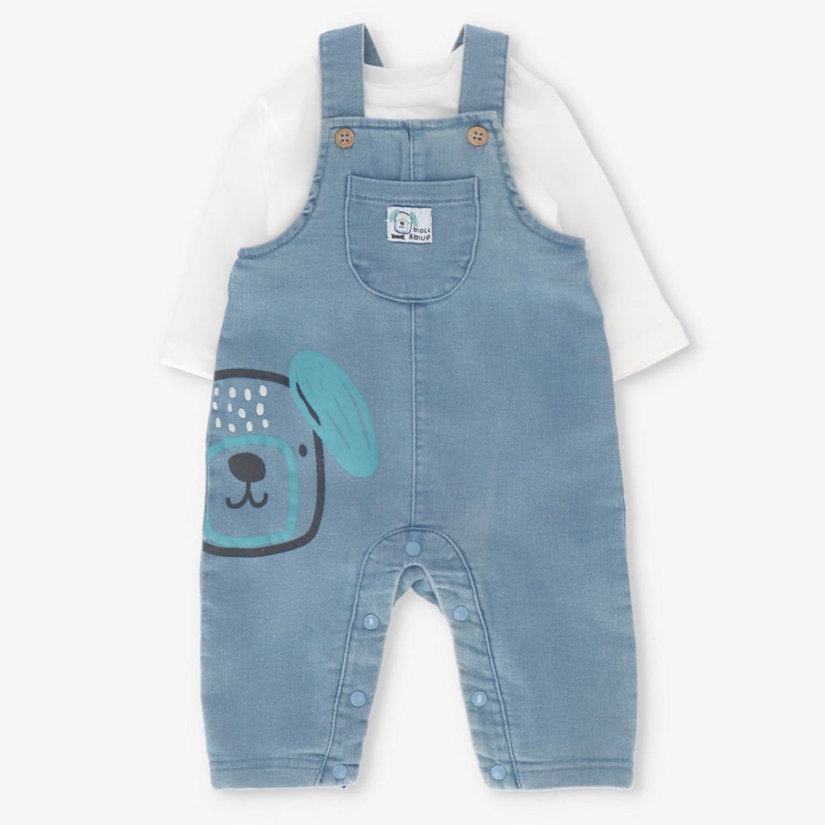 BLACK AND BLUE - Conjunto recién nacido con jardinera celeste Black and Blue