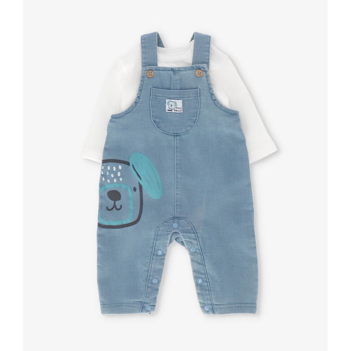 BLACK AND BLUE - Conjunto recién nacido con jardinera celeste Black and Blue