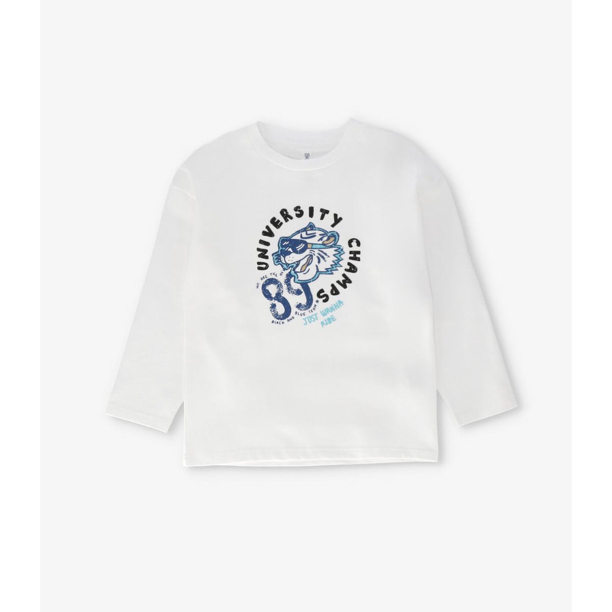 BLACK AND BLUE - Polera manga larga niño con diseño crudo Black and Blue