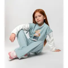 LIMONADA - Conjunto niña con oso turquesa