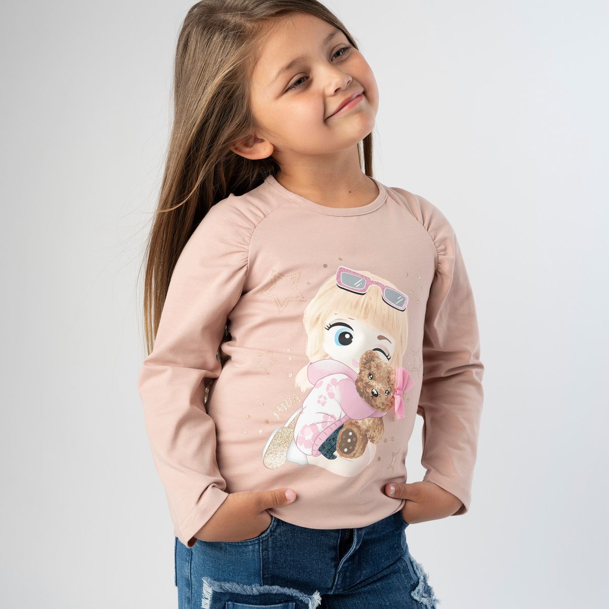 LIMONADA - Polera manga larga niña con estampado beige Limonada