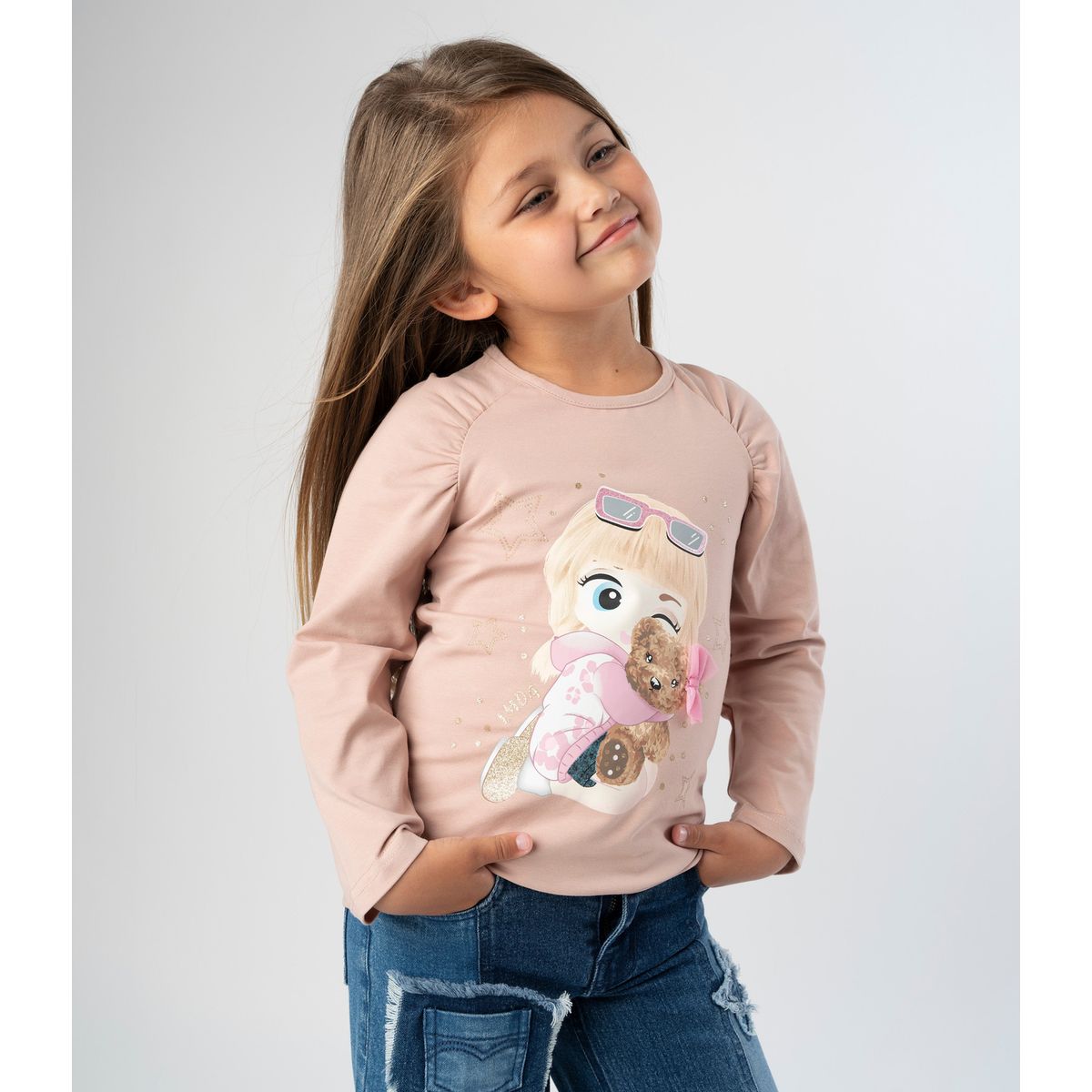 LIMONADA - Polera manga larga niña con estampado beige Limonada