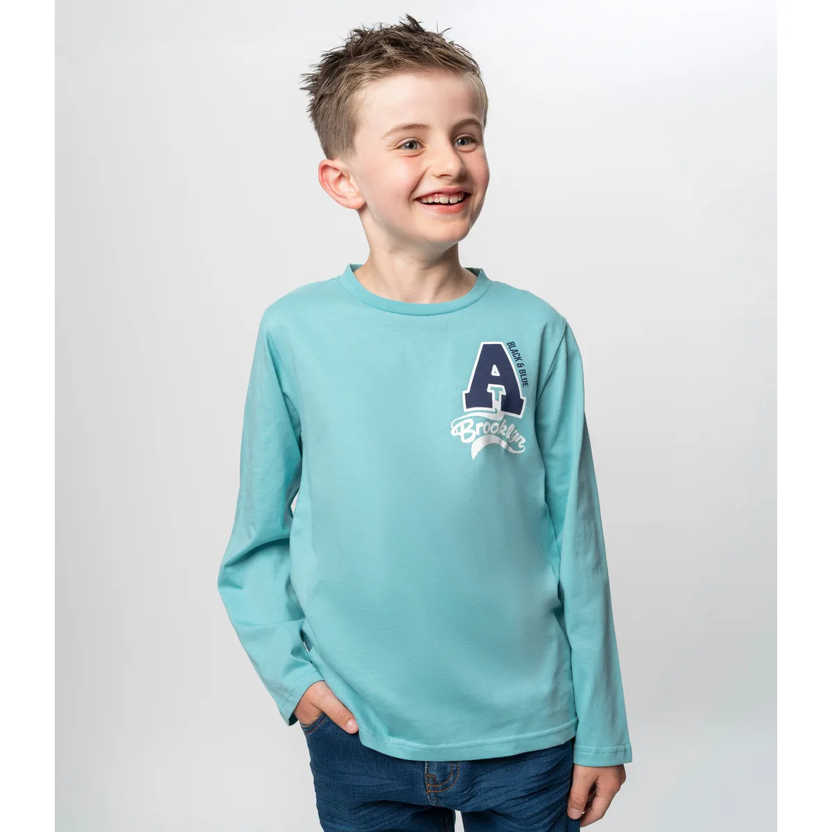 BLACK AND BLUE - Polera manga larga niño básica menta Black and Blue