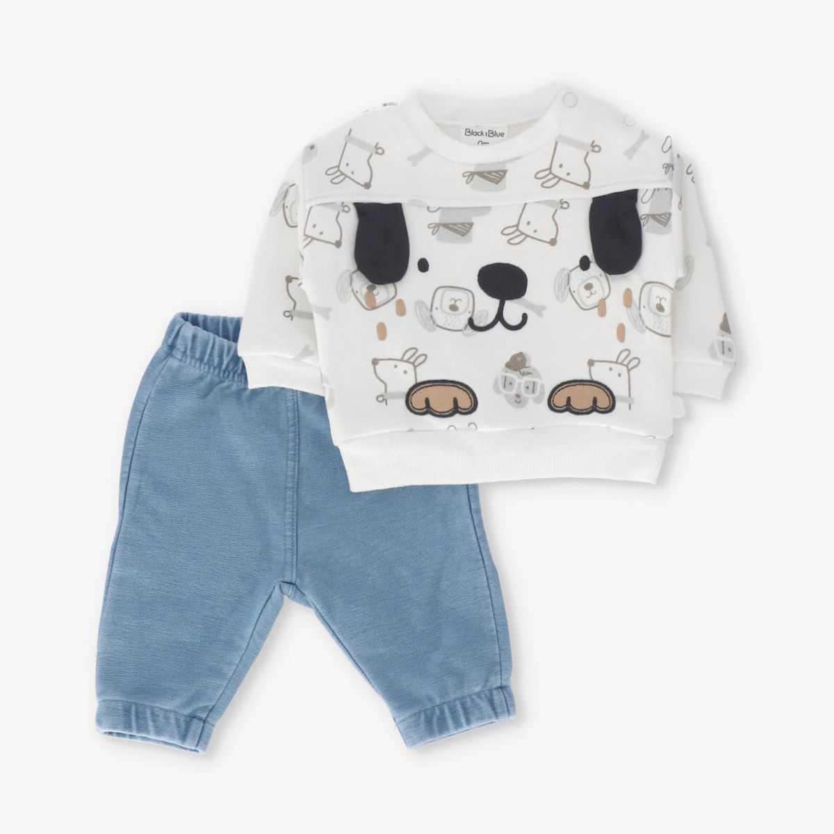 BLACK AND BLUE - Conjunto recién nacido con perrito crudo Black and Blue