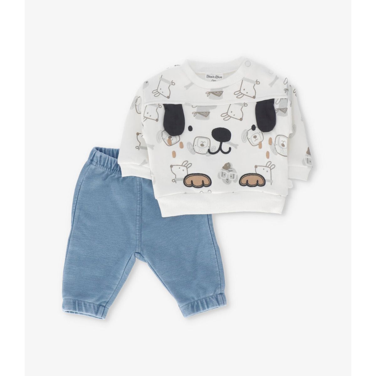 BLACK AND BLUE - Conjunto recién nacido con perrito crudo Black and Blue