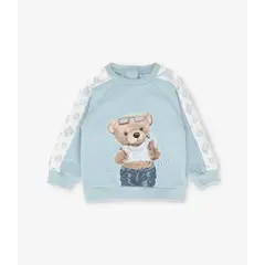 LIMONADA - Polerón bebé animal print y oso turquesa