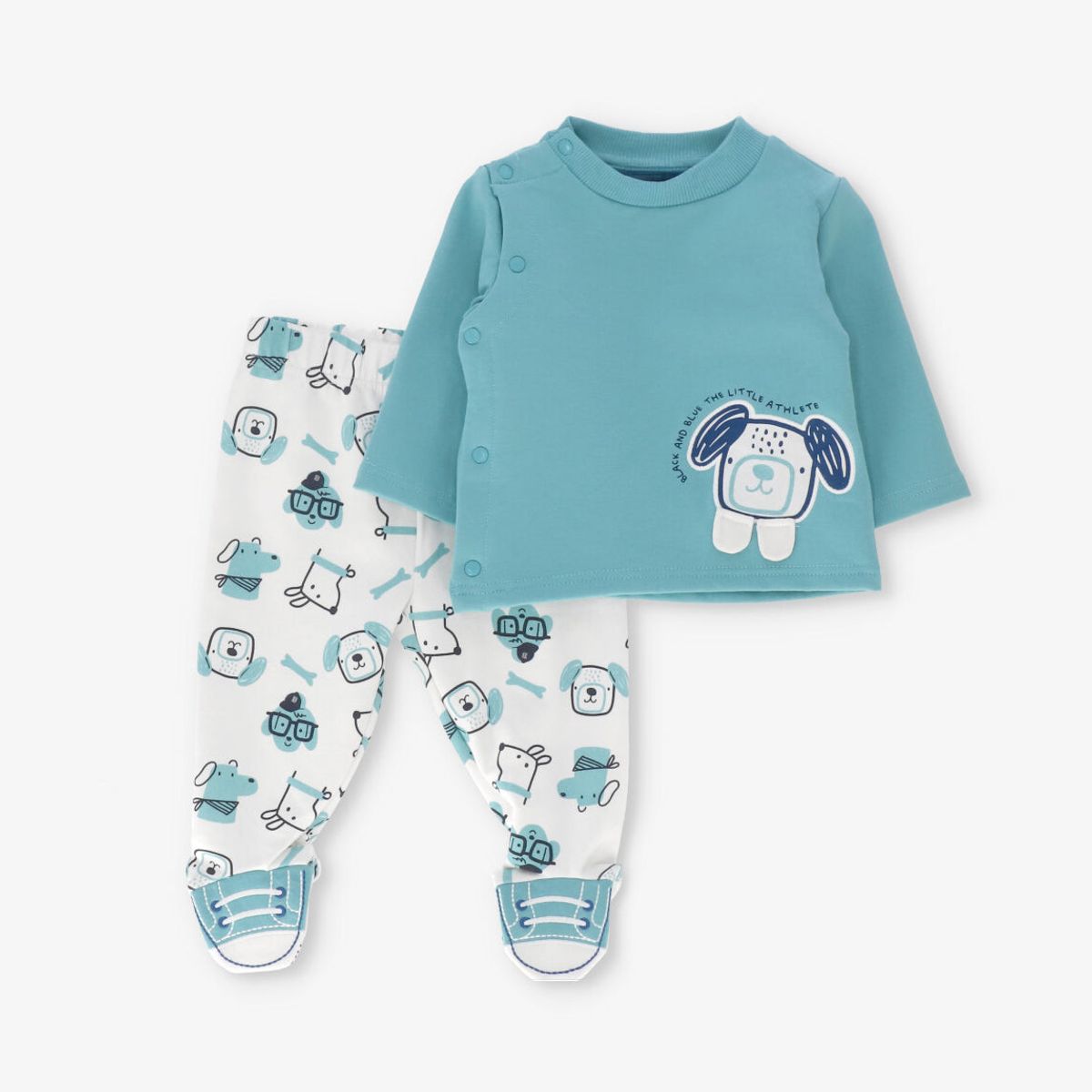 BLACK AND BLUE - Buzo recién nacido con perrito menta Black and Blue