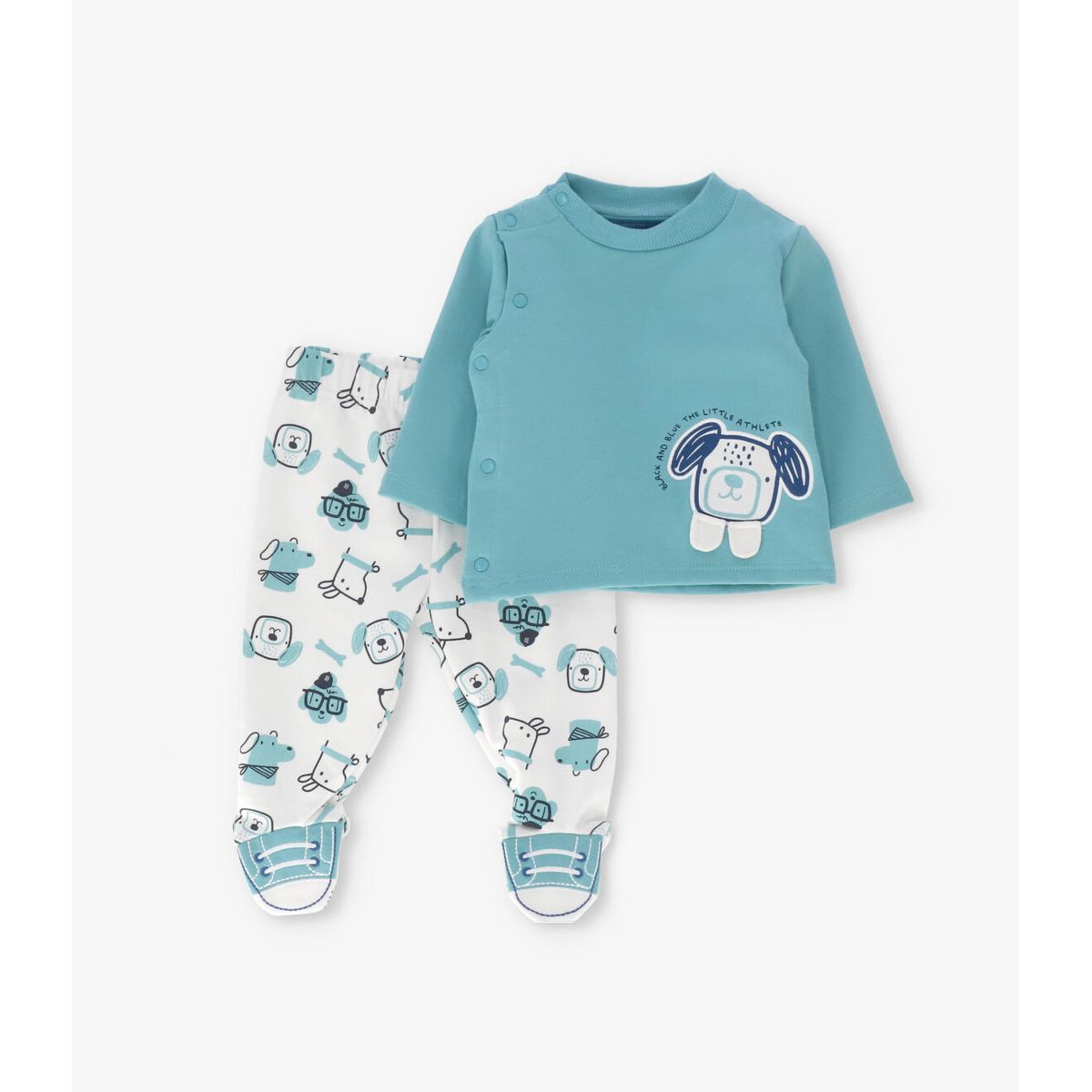 BLACK AND BLUE - Buzo recién nacido con perrito menta Black and Blue