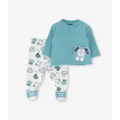 BLACK AND BLUE - Buzo recién nacido con perrito menta