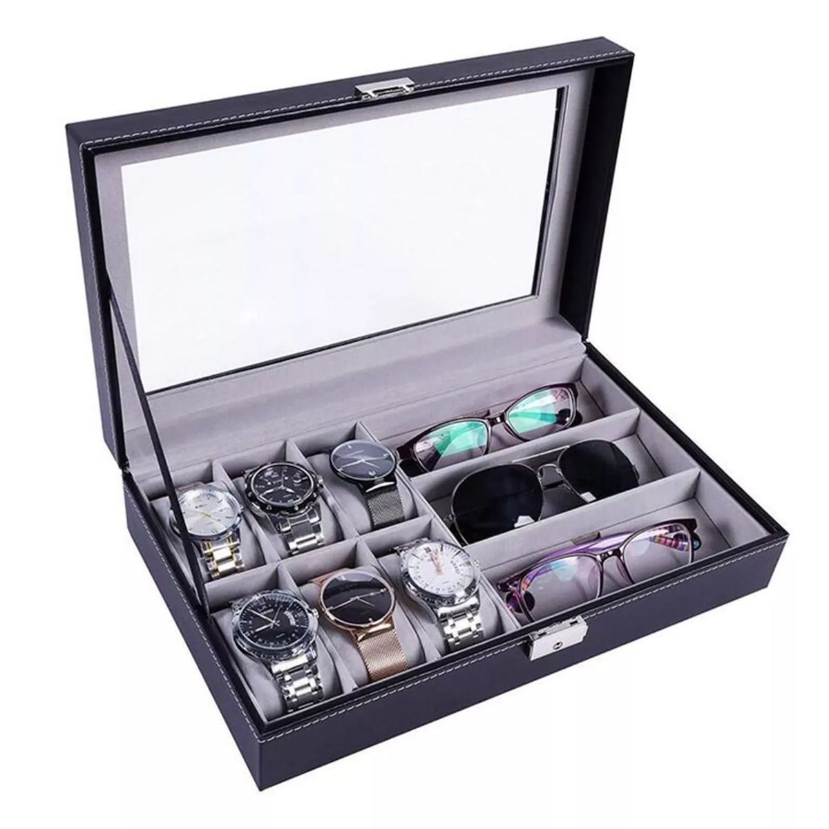 GENERICO - Organizador Joyero Estuche 6 Relojes 3 Lentes Exhibidor