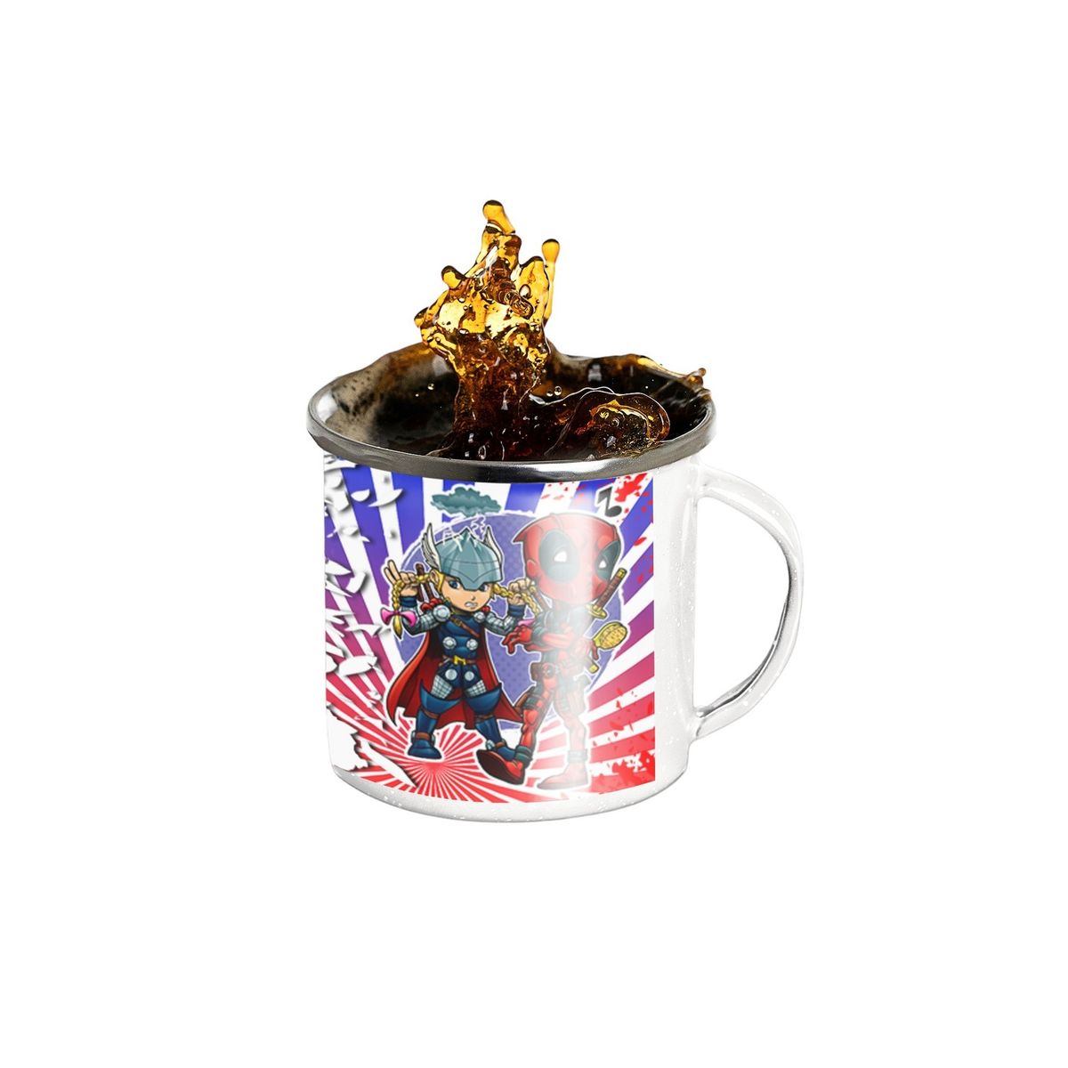 GENERICO - Taza Enlozada Martillo y Sarcasmo - Thor y Deadpool