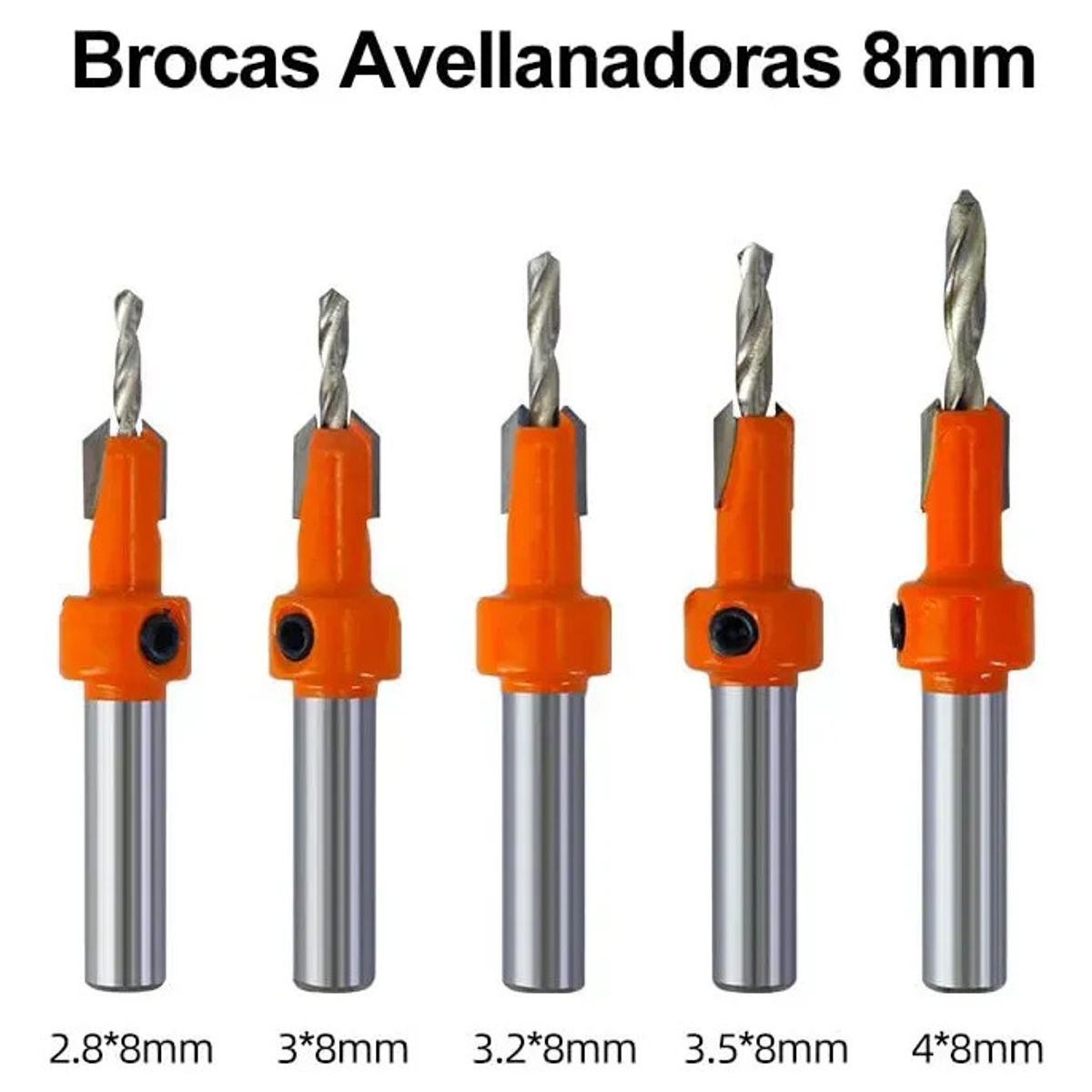 GENERICO - Kit De 5 Pzs Brocas Avellanadoras Para Madera 8mm