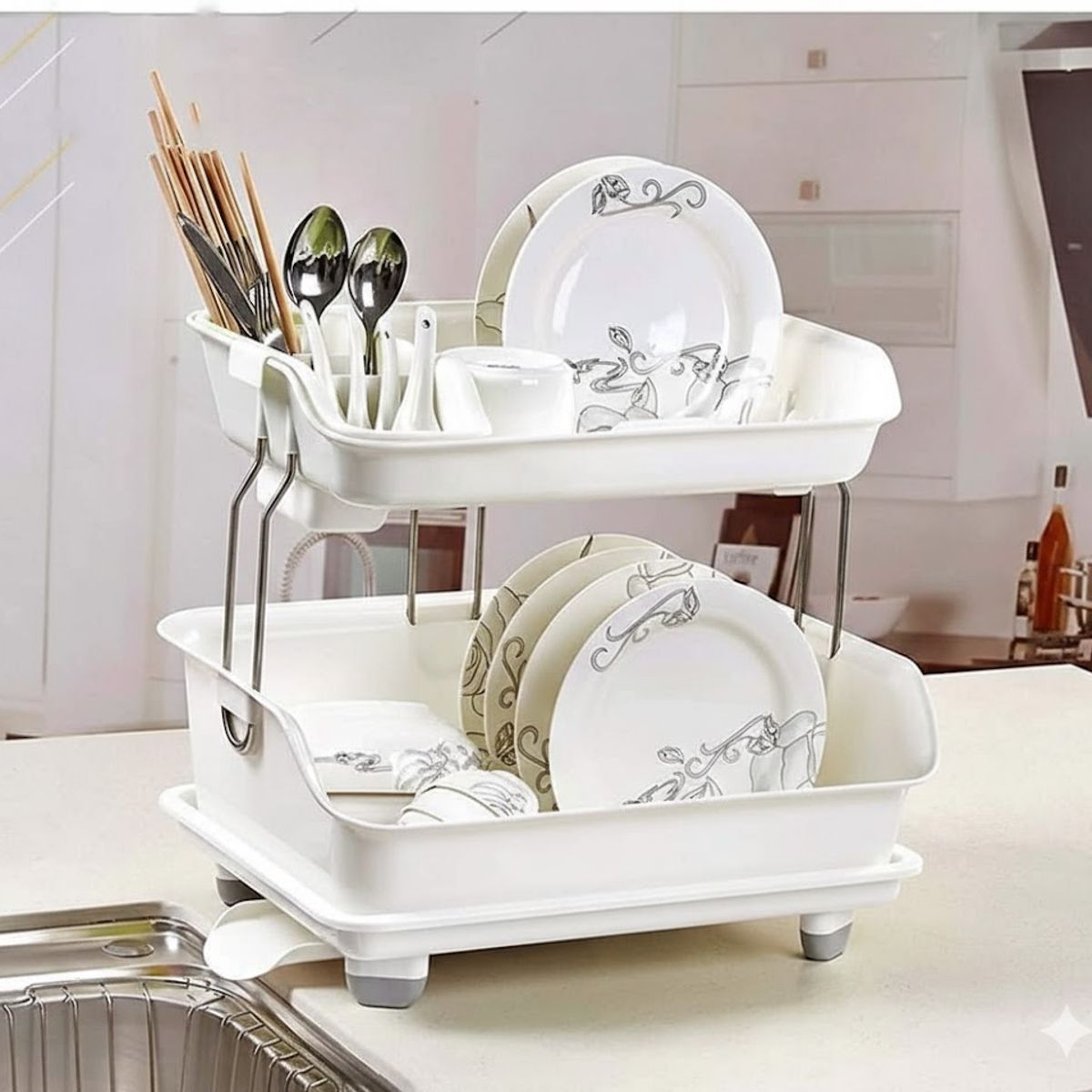 GENERICO - Escurridor de platos 2 niveles para organizar y secar utensilios de cocina