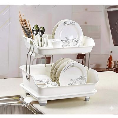Imagen 2 del producto Escurridor de platos 2 niveles para organizar y secar utensilios de cocina