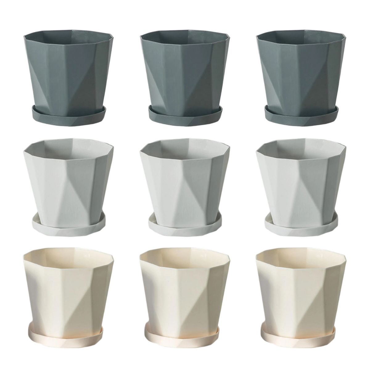 KINDA NICE - 9 Pcs Macetas De Plastico Con Separador De Agua 3 Colores