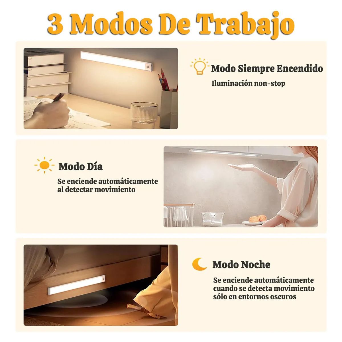 2 Luz Led Magnético Sensor De Movimiento Recargable Armario, marca GENERICO - Foto 2