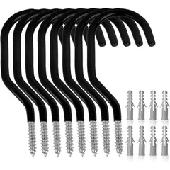 GENERICO - Pack 10 Unidades Ganchos Para Colgar Bicicletas 15x7cm Metal Negro