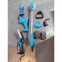 MOVI - KIT DE JARDINERIA 6 EN 1, ORILLADORA, TIJERA, MINI MOTOSIERRA, SOPLADORA,2 CORTA SETOS Y BRAZO TELESCOPICO