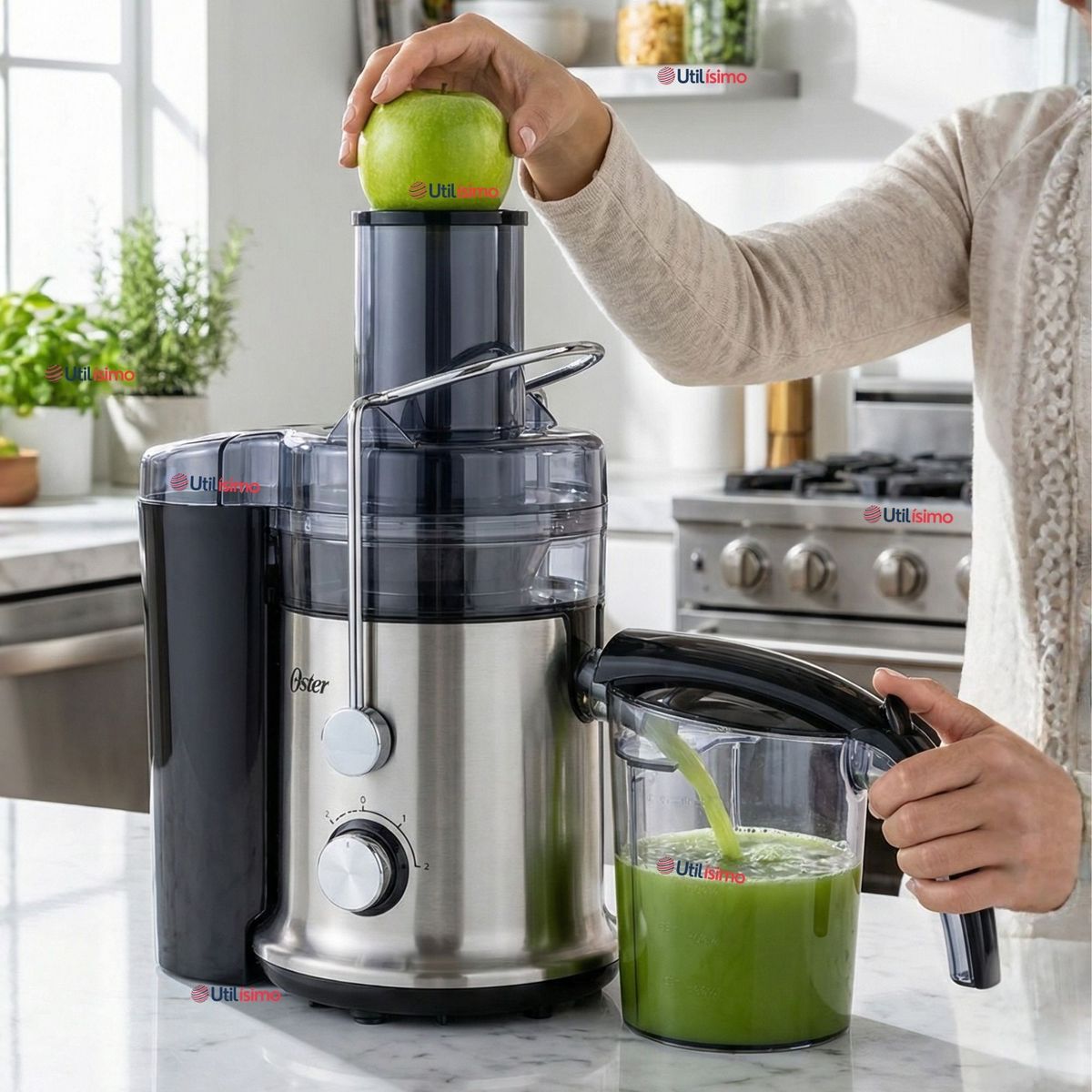 OSTER - Oster® Extractor de Jugos, con 2 Velocidades + Pulso,Fácil de Limpiar, Negro y Plateado,FPSTJE320S