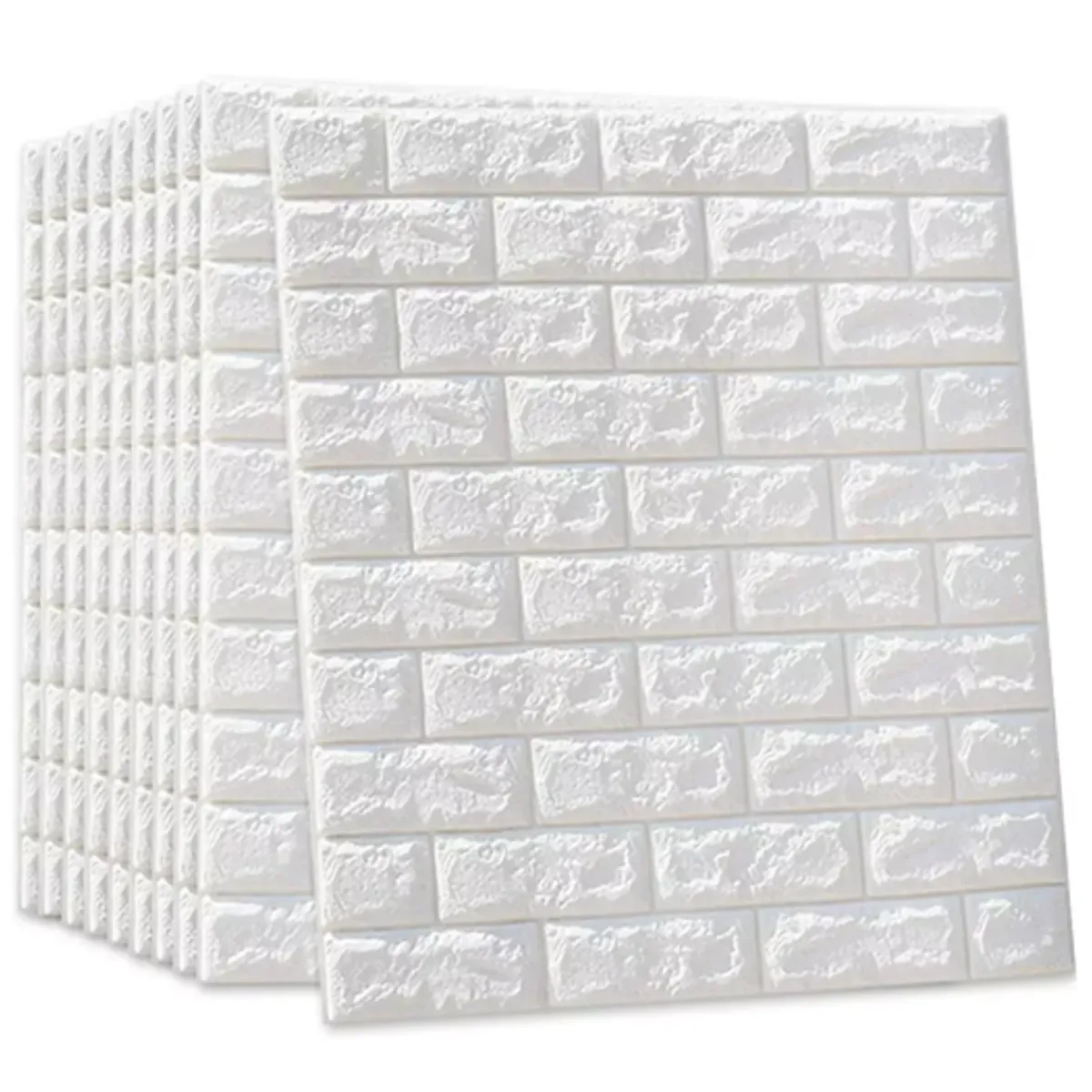 GENERICO - Pack 10 Laminas Papel Mural 3d Ladrillo Pared Blanco 77x70cm Blanco