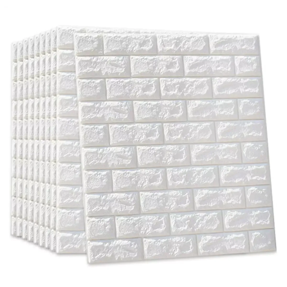 GENERICO - Pack 10 Laminas Papel Mural 3d Ladrillo Pared Blanco 77x70cm Blanco
