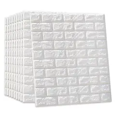 GENERICO - Pack 10 Laminas Papel Mural 3d Ladrillo Pared Blanco 77x70cm Blanco