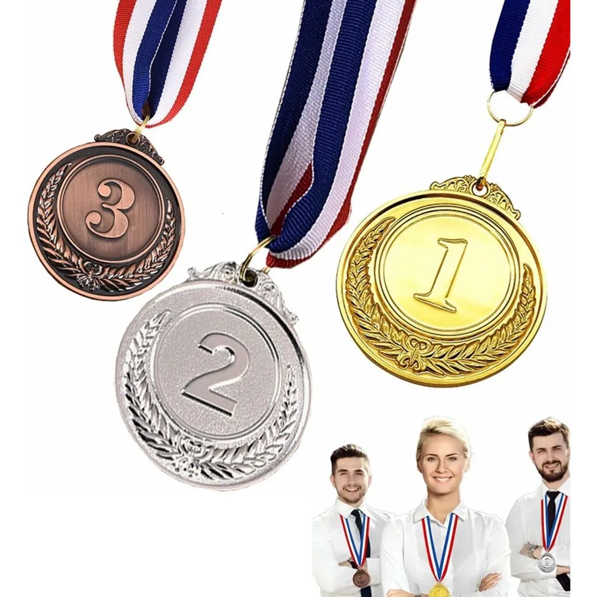 GENERICO - X12 Medallas Metal De Oro Plata Bronce Deportivas Con Cintas