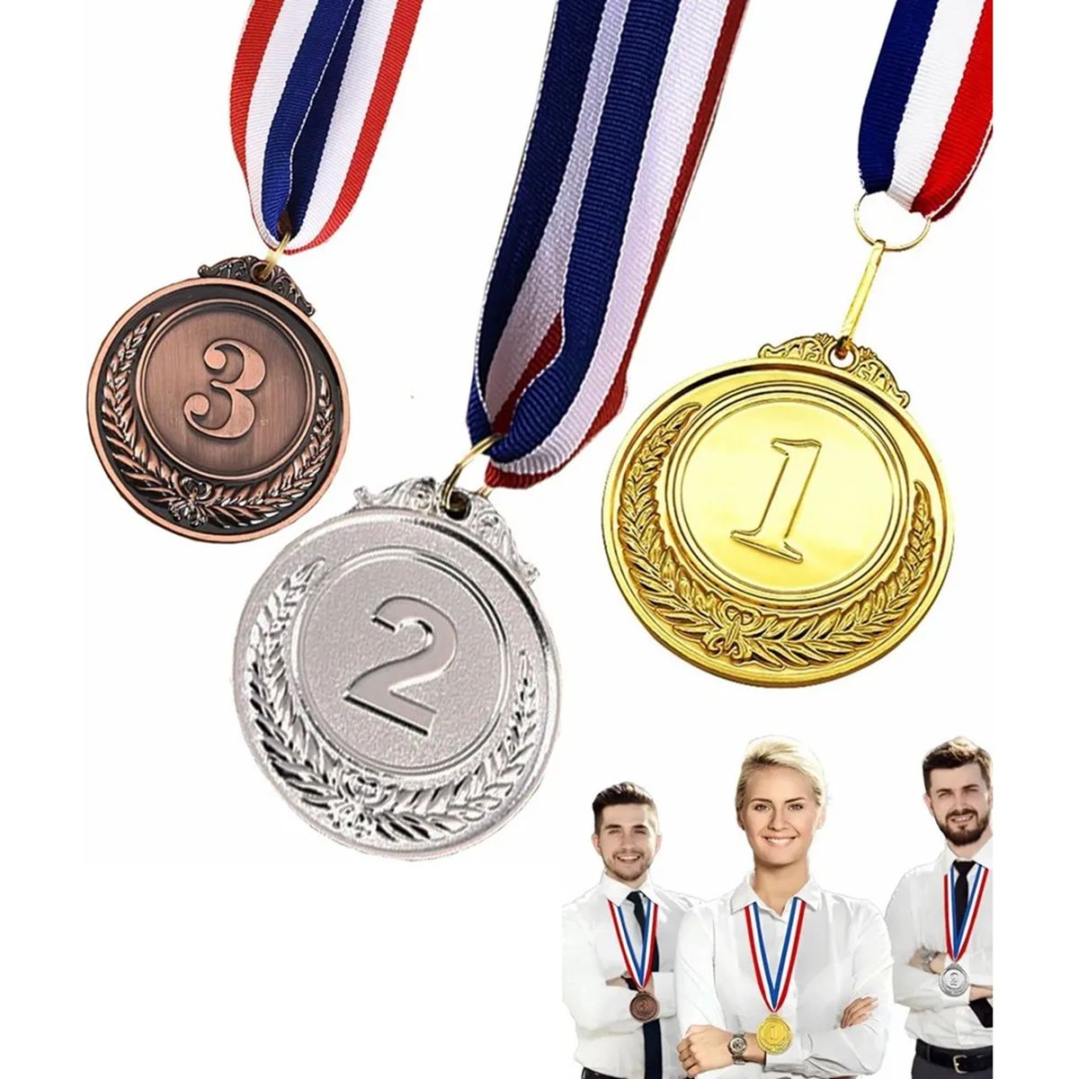 GENERICO - X12 Medallas Metal De Oro Plata Bronce Deportivas Con Cintas